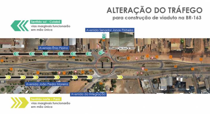 Construção de viaduto altera trânsito nas vias marginais da BR 163