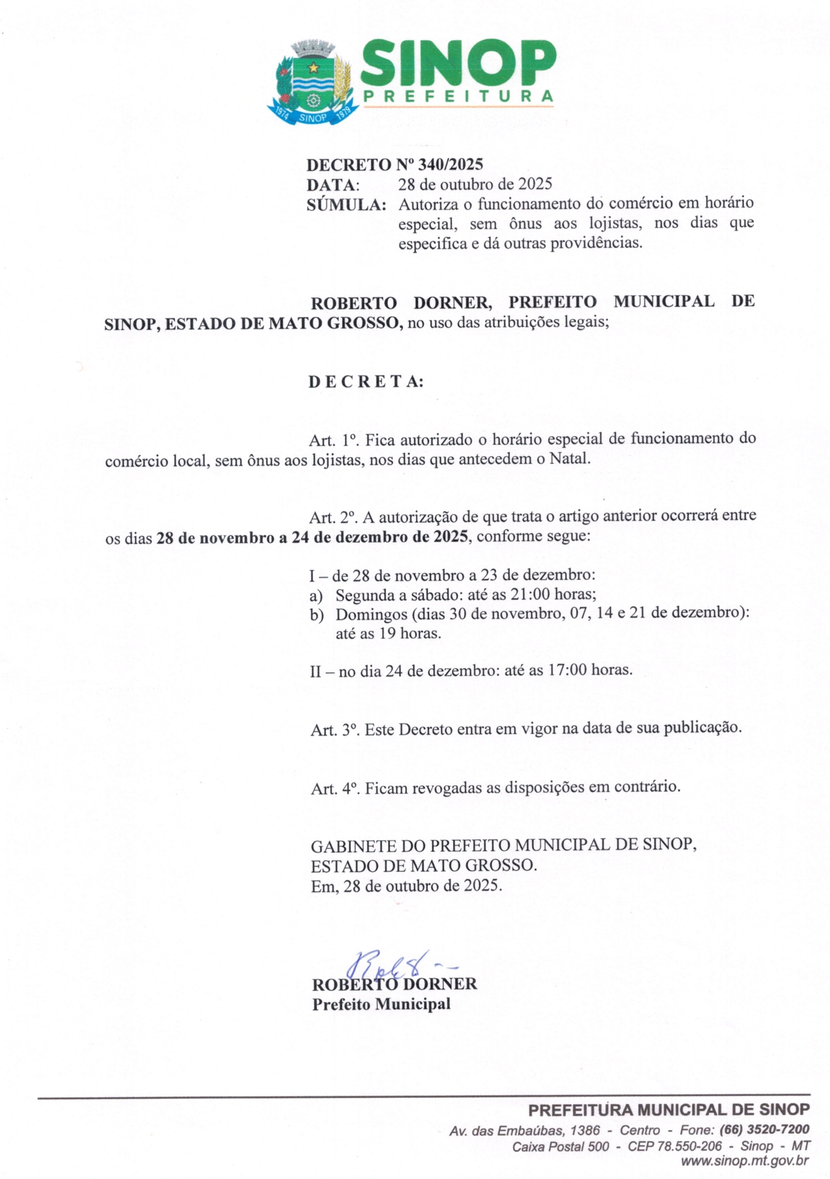 decreto prefeitura sinop